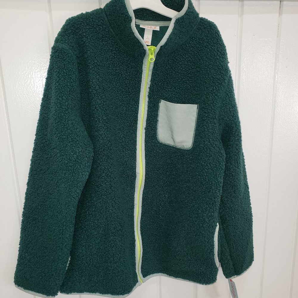 Girls Green Sherpa Zip-Up Jacket